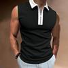 European and American Men's T-shirt 2023 New Color Matching Thin Sleeveless POLO Top Foreign Trade Casual Men