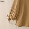 ZANZEA Women Casual V-Neck 3/4 Sleeve Loose Elegant Blouse