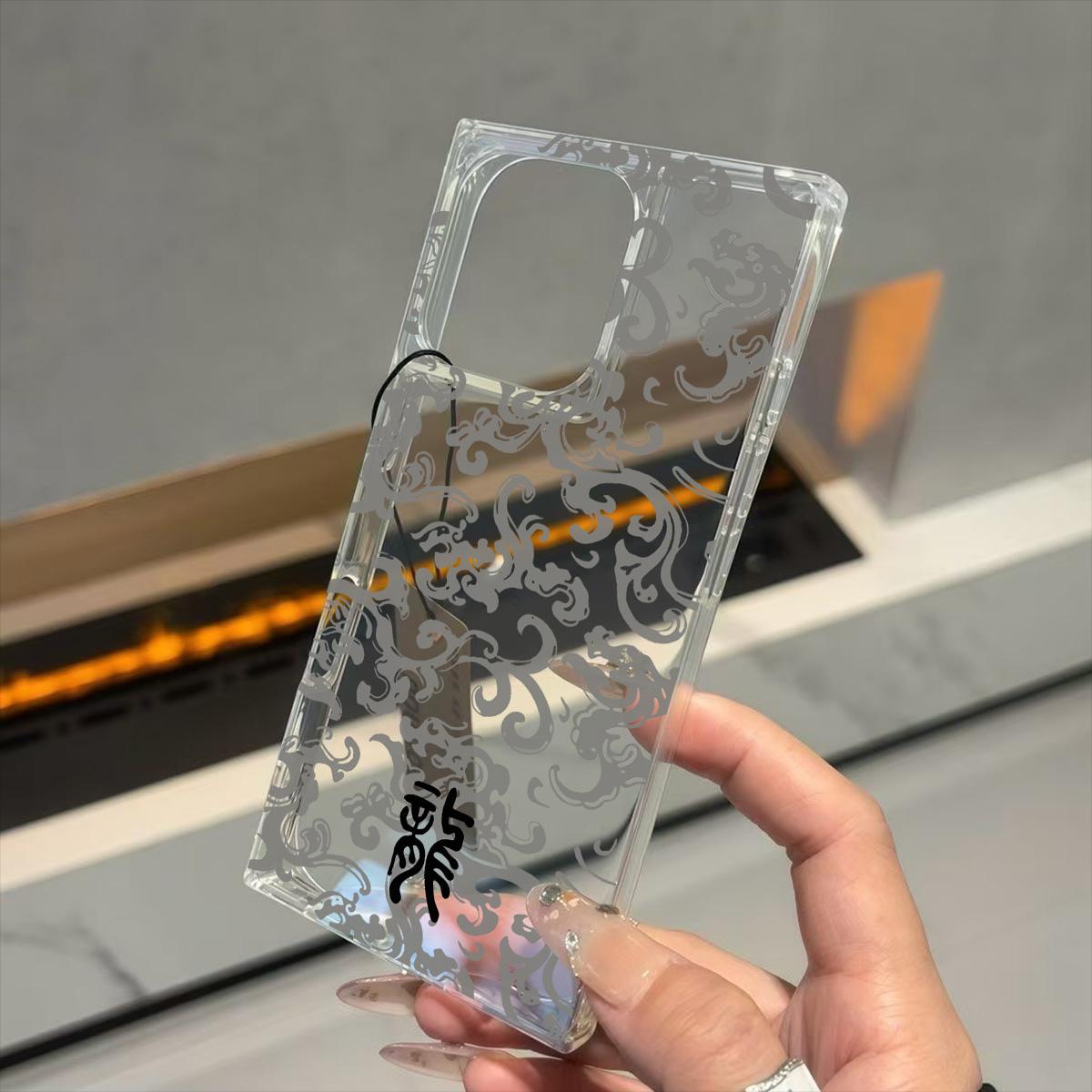 

Прозрачный квадратный чехол-накладка для iPhone 13 14 Pro Max 12 16 ProMax 15 Plus 11 Защита от окисления, узор в виде дракона и благоприятных облаков iphone 13