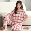 Pure Cotton Pajamas Women's Spring and Autumn Long-sleeved Thin Woven Cotton Gauze Loungewear Women's Autumn and Winter Cotton Plaid Pajamas
