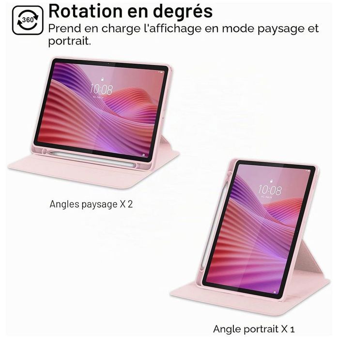 Coque + Verre Trempé pour Samsung Galaxy Tab A11 Plus / A9 Plus, Rotatif 360 avec Porte-Stylet Rose
