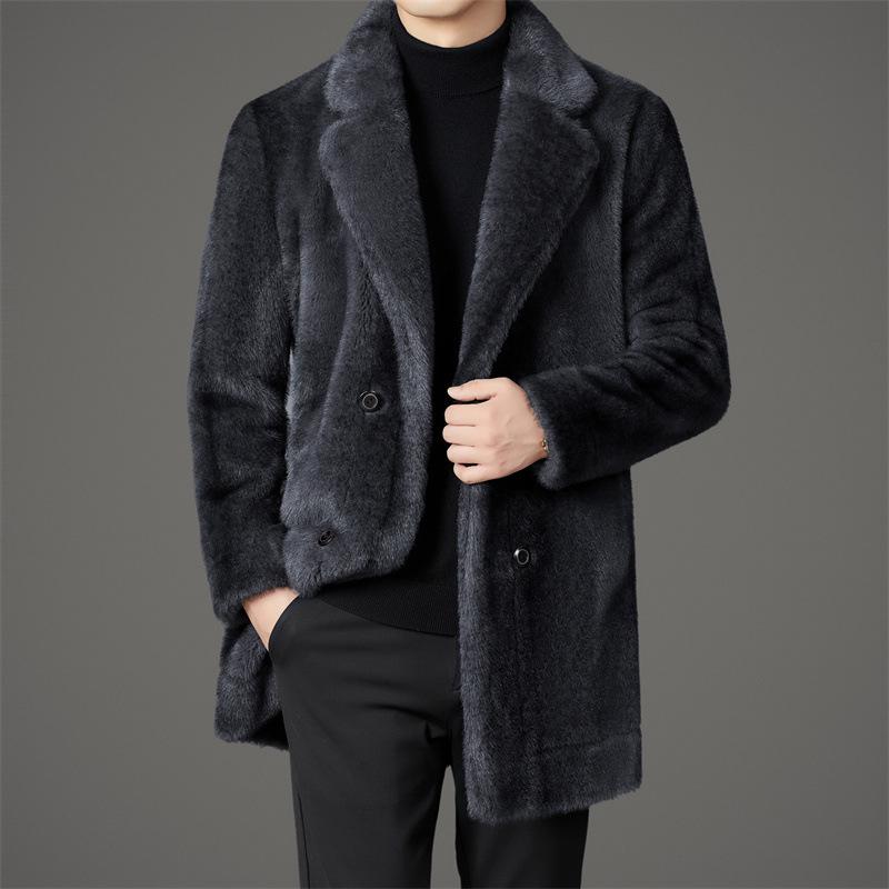 

2025 Reversible Sable Fur Mid-Length Men s Coat: Winter Arrivals - Suit Collar, Warm Outerwear for Middle-Aged 2XL сірий колір