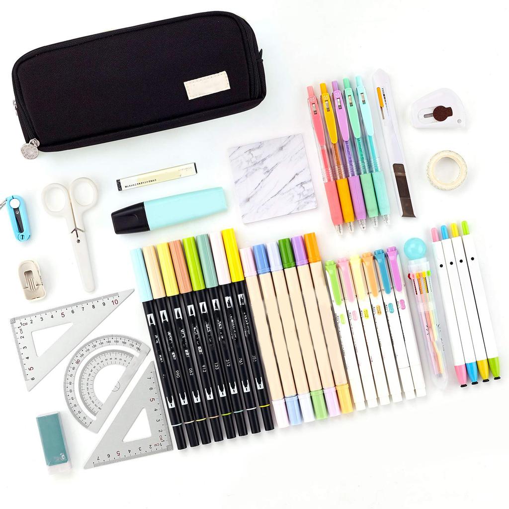 Large Capacity Pencil Case 3 Compartment Pouch Pen Bag for School Teen Girl Boy Men Women,Black