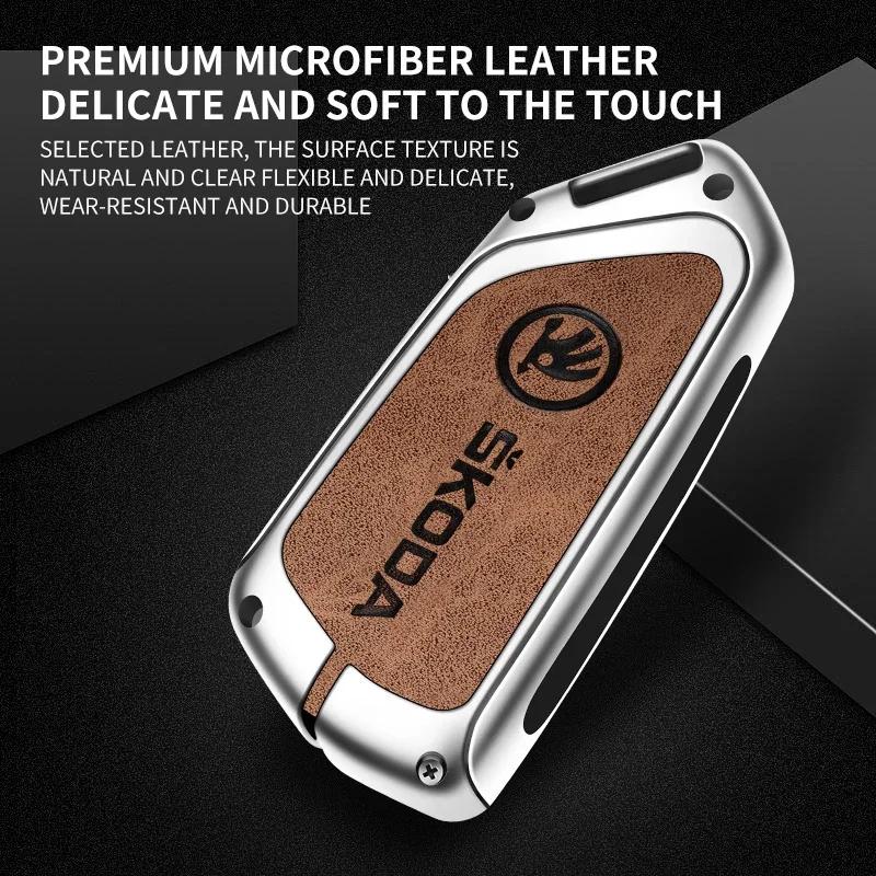 Car Sticker 2025 New High Quality Leather Car Key Case Cover For Skoda Superb A7 Kodiaq Octavia A8 2021 Leather Shell Fob Holder