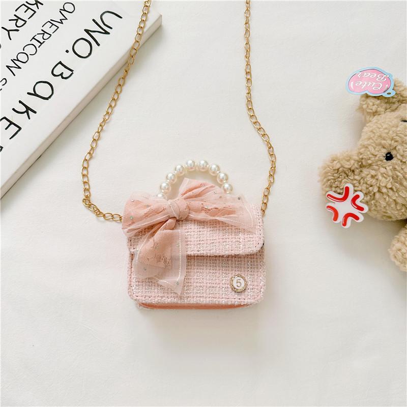 Stylish Children's Handbag With Pearl Detail And Cute Bow For Little Girls