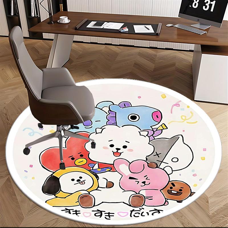 BT21 Character,Cartoon Decal Chair Mat Round Rug Office Carpet, Non Slip, Suitable for Living Rooms, Bedrooms Decor.1205176a