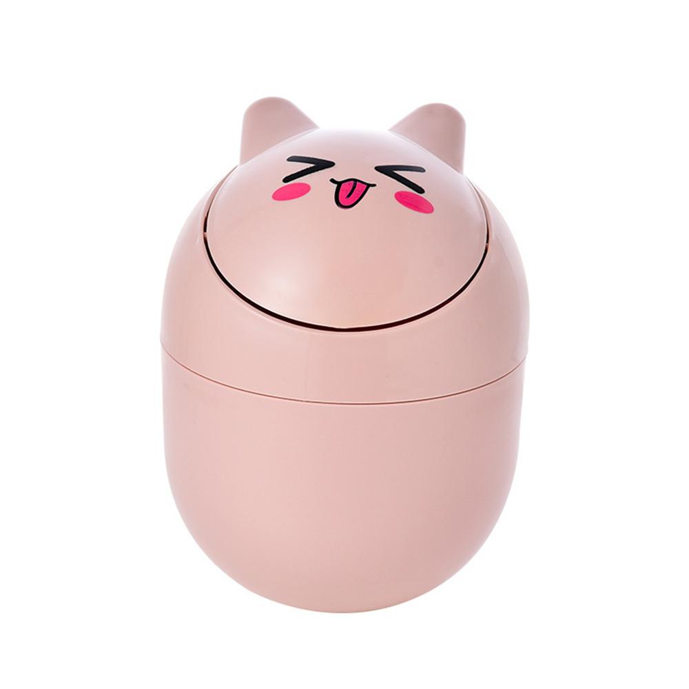 Ins Style Creative Cute Home Desktop with Lid Trash Can Small Mini Kawaii Bedroom Desk Storage Box Pen Holder Give A Sticker