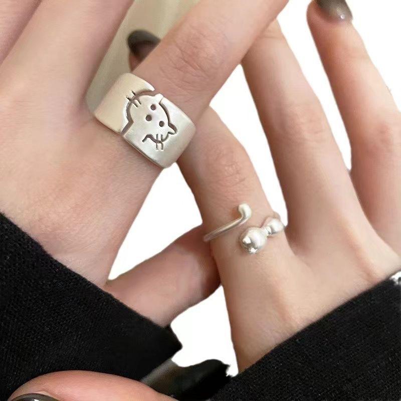 Matte Kitten Ring Women's New Niche Design Ring Korean Cute Girl Index Finger Ring Jewelry