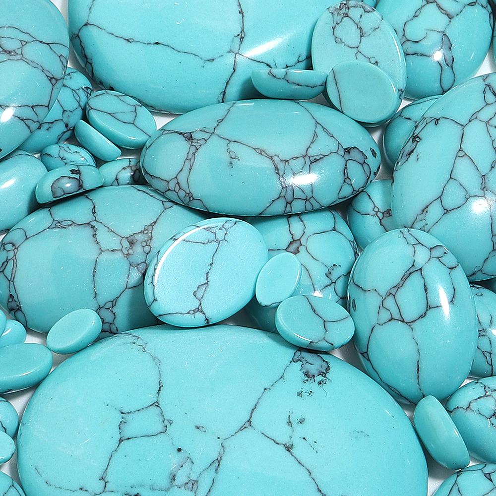 2-10 pezzi Cabochon di Turchese Blu Naturale Cabochon Ovale con Fondo Piatto Perline Sfuse Per la Realizzazione di Gioielli Anello Fai da Te Accessori per Collana