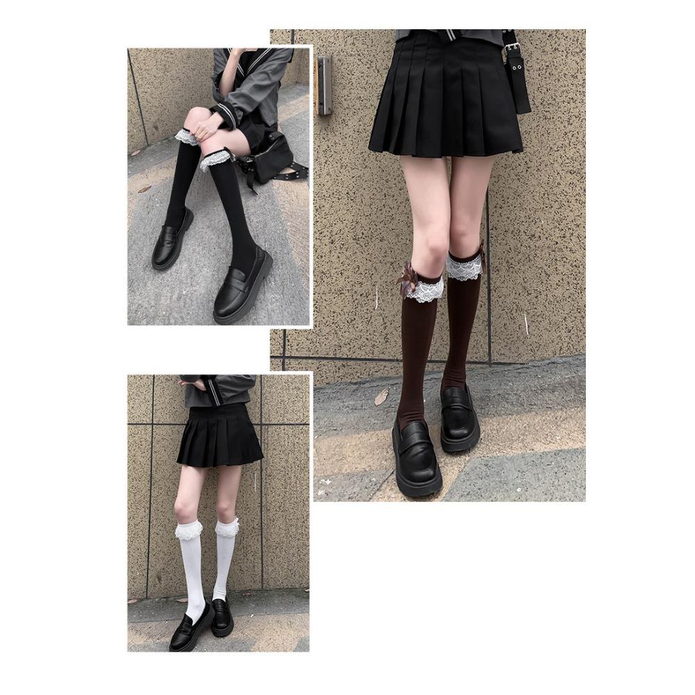 JK Hottie Lolita Socks Lace Calf Socks Lolita Medium Long Bow Cotton Socks Spring Autumn Winter