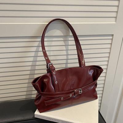 Belt Design Women's PU Leather Shoulder Bags Motorcycle Style Hot Girls Underarm Bag Large Capacity Female Casual Tote Handbags