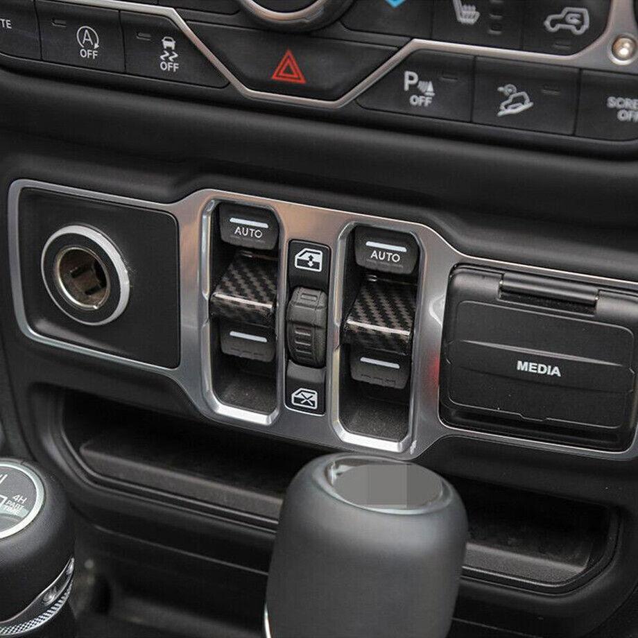 For 18- Jeep Wrangler JL ABS Carbon Car Window Lift Switch Button Cover Trim