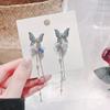 1 Pair Shining Rhinestones Chain Tassel Lady Earrings Vivid Butterflies Imitation Pearls