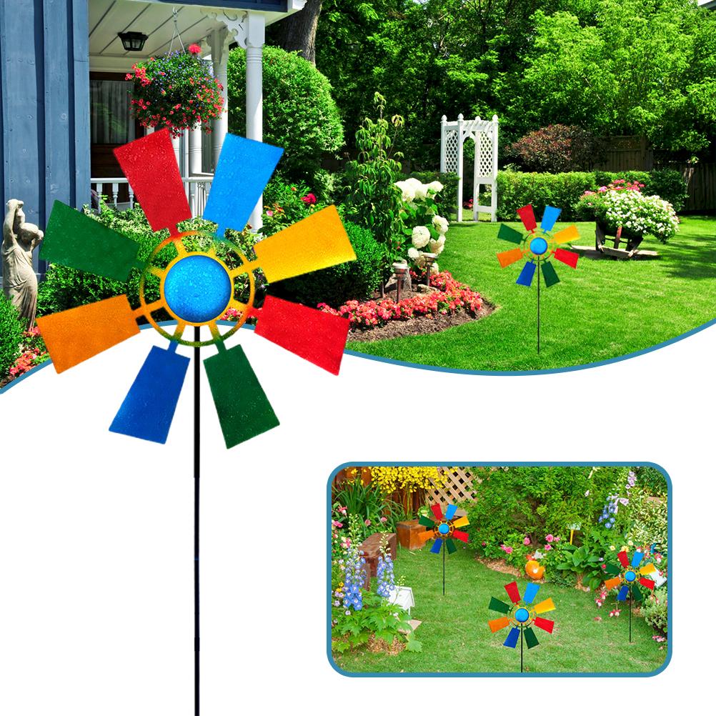 Colorful Metal Windmill Garden Decor Iron Art Wind Spinner Sculpture for Yard Patio Balcony