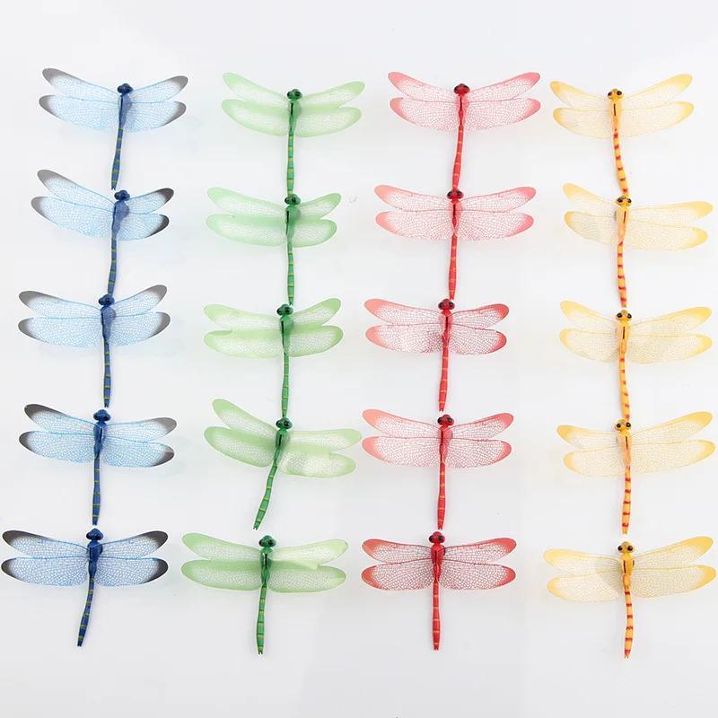 5/10pcs 3D Dragonfly Outdoor Decor Waterproof Vibrant Color Yard Ornament for Flower Arrangement Planter Patio Garden