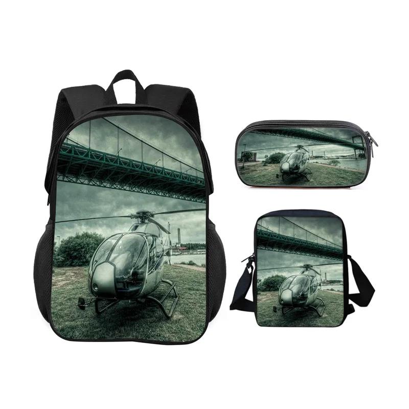Helicopter backpack pencil case shoulder bag 3Pcs Set trendy mechanical printing new style best gift for boys or girls in school
