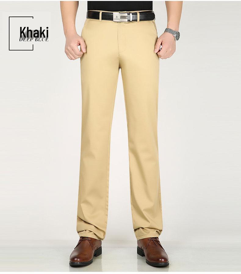 Men's Black Elastic Straight-Leg Summer Business Casual Pants