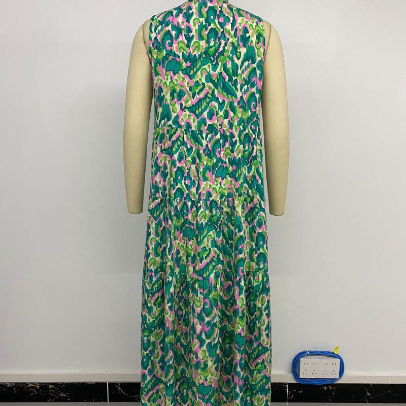 Summer Vacation Beach Sleeveless V-neck Tassel Print Dress Women Fashion Elegant A Line Casual Loose Women's Dress Vintage Slim Fit Female Dress 26646