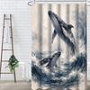 Watercolor Double Whale Breaching Illustration Shower Curtain 1Pc With 12 Hooks For Bathroom Home Decor Polyester 70.8X70.8 Inch
