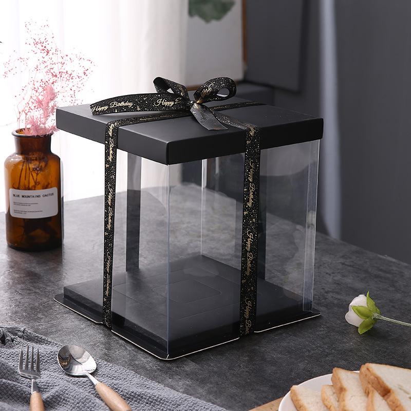 Gift Box With Ribbon Transparent Pastry Cake Box Birthday Cake Packaging Supplies Clear Candy Box Christmas New Year