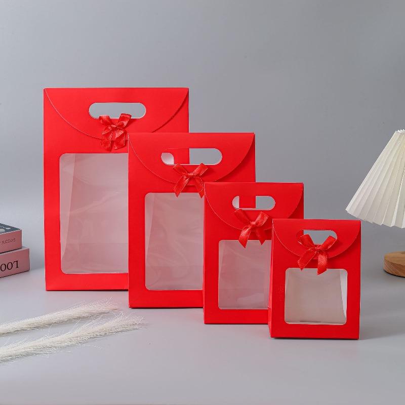 20pcs Gift Box with Clear Window Wedding Favors Birthday Party Candy Snack Biscuit Packaging Bag Golden Flip Up Bow Tote Flip Up Bow Tote Case