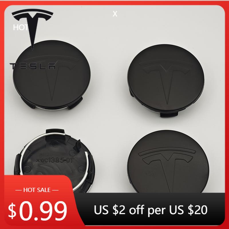 Car Sticker 2025 New Tesla 4pcs 56mm Matte Black Car Wheel Center Caps Emblem Original Rims Hub Cover Logo For Tesla Model 3 Y X