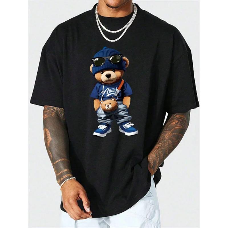 Luxury Little Bear Print Print Tshirt Summer Casual O-Neck Short Sleeve Clothes Harajuku Unisex Cotton Tee Streetwear Tops