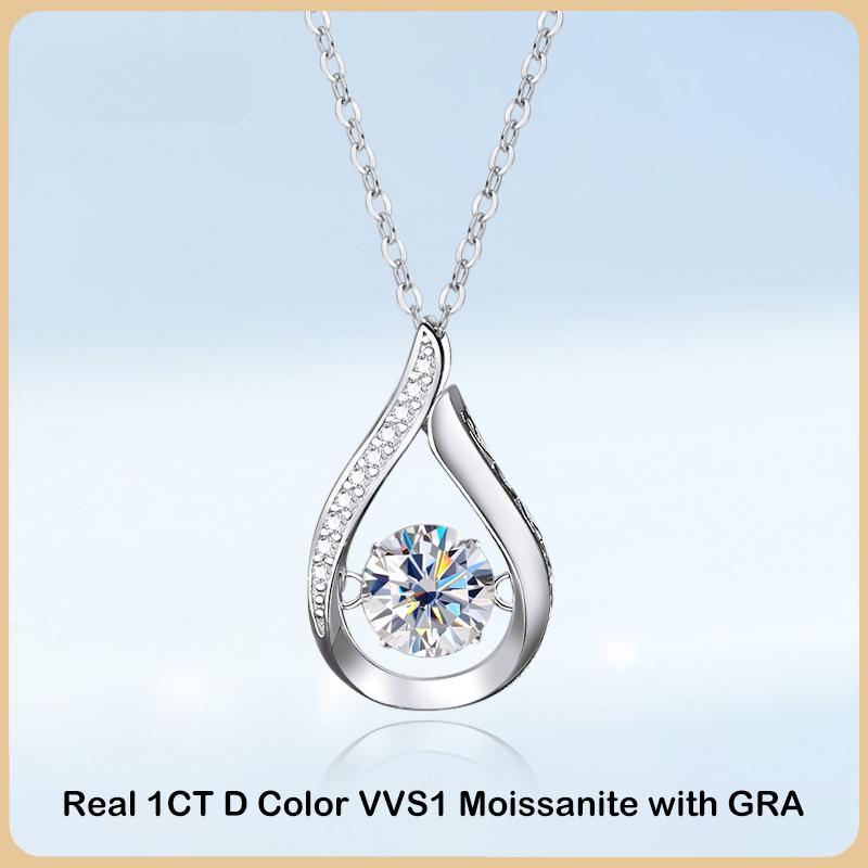 D Color 100% 1 Carat Moissanite Pendant Necklace for Women Party 925 Sterling Silver Diamond Neck Chain Necklaces Fine Jewelry Gift