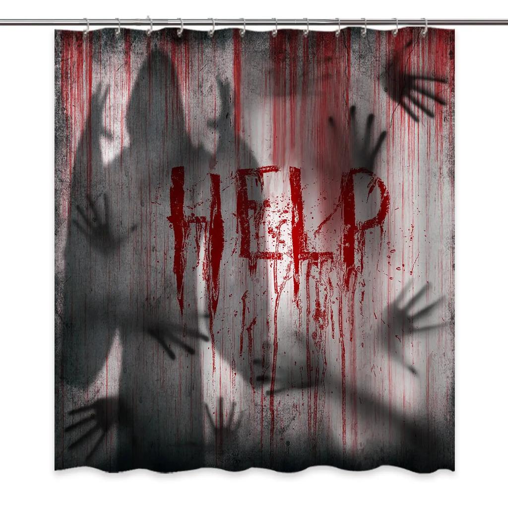 3D Halloween Theme Shower Curtain Horror Bloody Hands Black Bathroom Curtains For Halloween Party Waterproof Fabric With Hooks