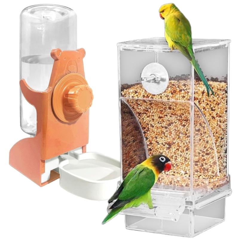 Pack of 2 Automatic Bird Feeder Water Dispenser Set for Parrots Cockatiels Pet Birds Easy Installation