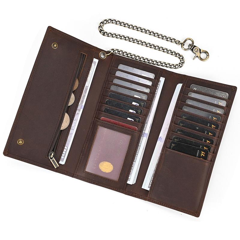 Luxury Style Men s Leather Wallet With Iron Chain Genuine Leather Clip Purse For Men Male Fashion Men s Long Wallet Dropshipping