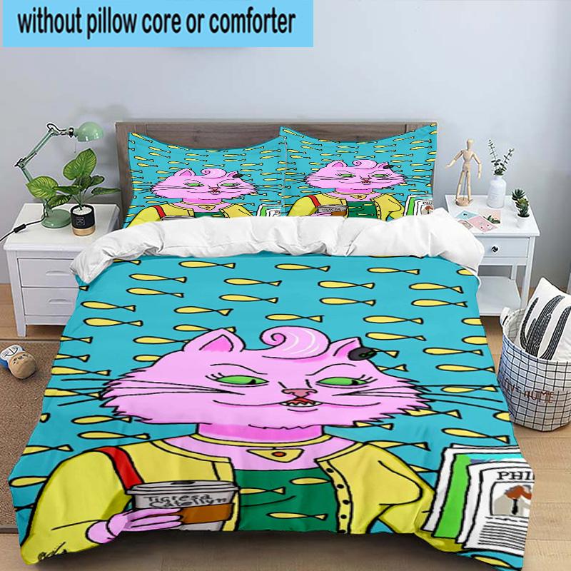 3PCS Pink Cat Man Horse 3pcs Bedding,Including 3PCS Duvet Cover And 2pcs Pillowcases Perfect for Christmas,Ideal for Bedroom, Dormitory