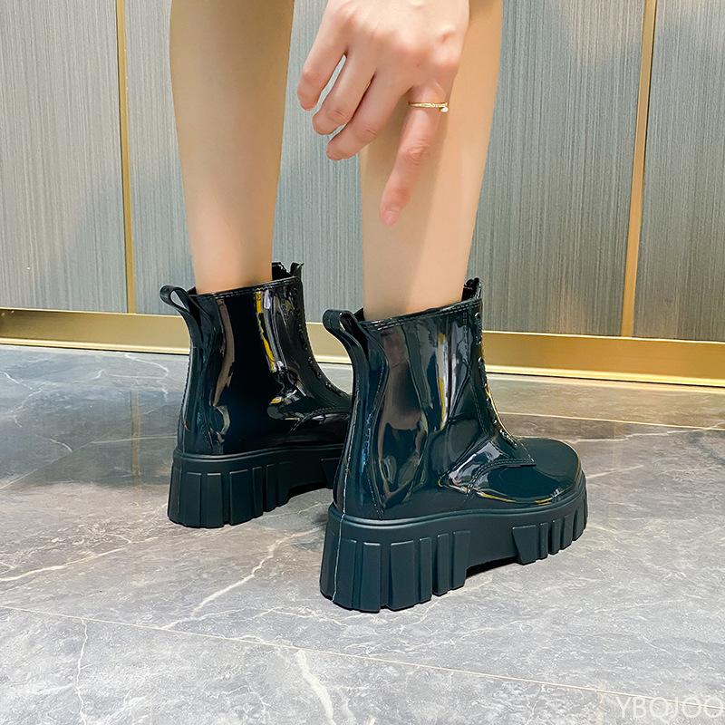 Fashion Fashionable versatile new rain boots women short shoes waterproof anti slip thick sole height increasing women rain boots