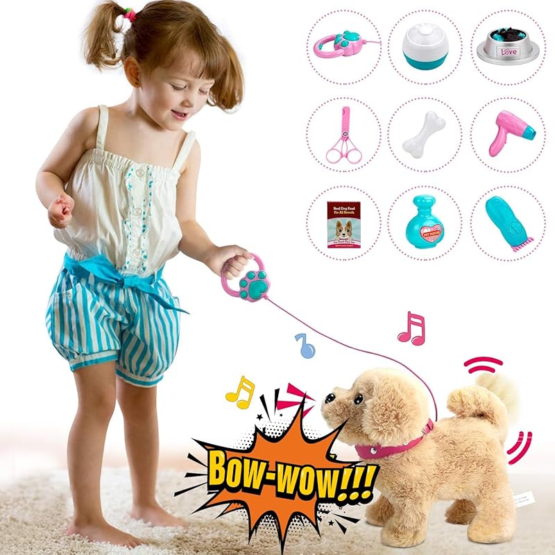 Koonie Realistic Robot Puppy - Interactive Walking & Barking Dog with Singing/Tail Wagging, Educational Play & Plush Birthday Gift for 2-5 Years Old