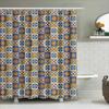 Blue Orange Flower Tile Shower Curtain Waterproof Bathroom Decor Print Home Decoration Customizable Size Available