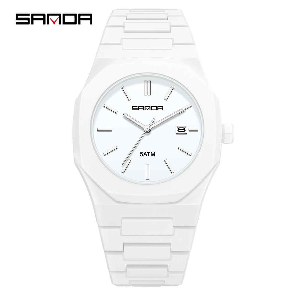 

SANDA Fashionable Quartz Watch for Men and Women, 5ATM Waterproof Octagonal Simple Dial, Matte Frosted Student Watch серебряный/белый