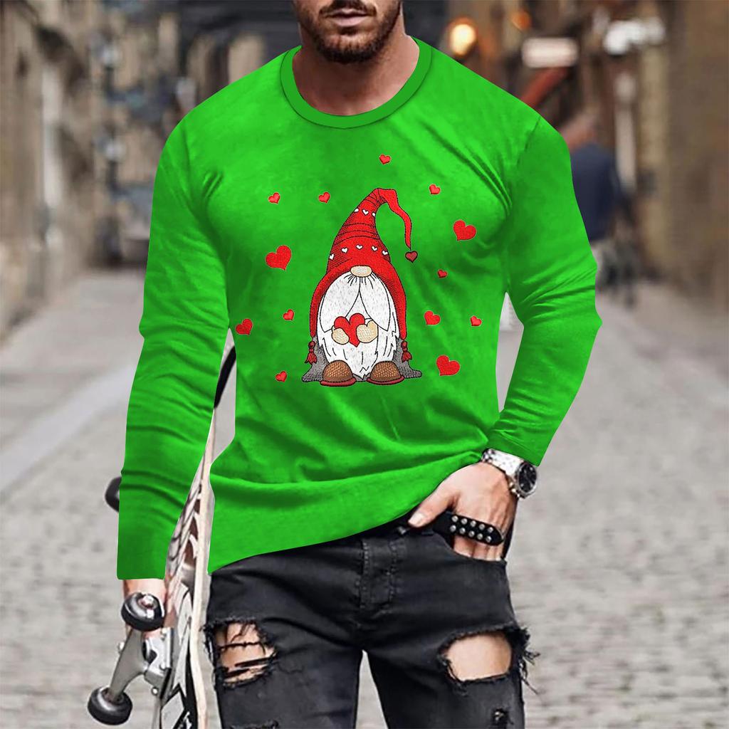 Spring and Autumn Round Neck 3D Love Printed Top Valentine's Day Themed T-shirts Fashionable Casual Long Sleeved Men's T-shirts