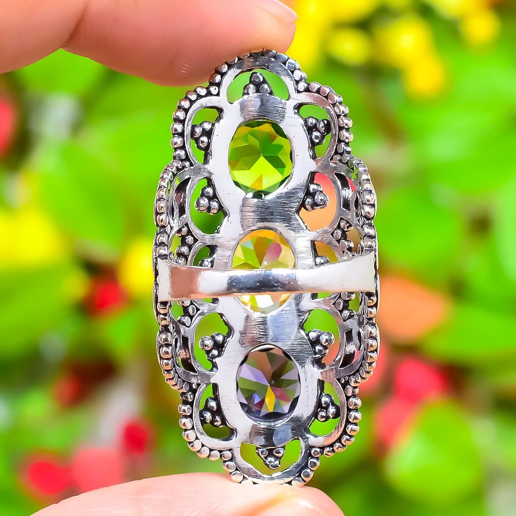 Citrine, Peridot Gemstone 925 Sterling Silver Gift Jewelry Ring Size 7
