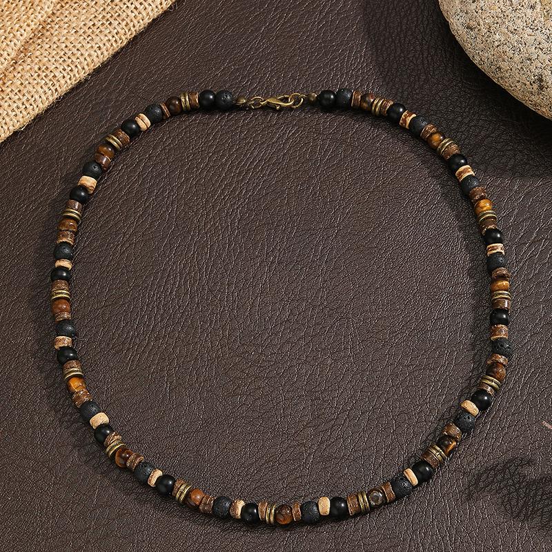 Men'S Bohemian Hip-Hop Necklace Handmade Beaded Choker With Stone Coconut Shell & Wooden Beads Fashion Statement Jewelry For Men