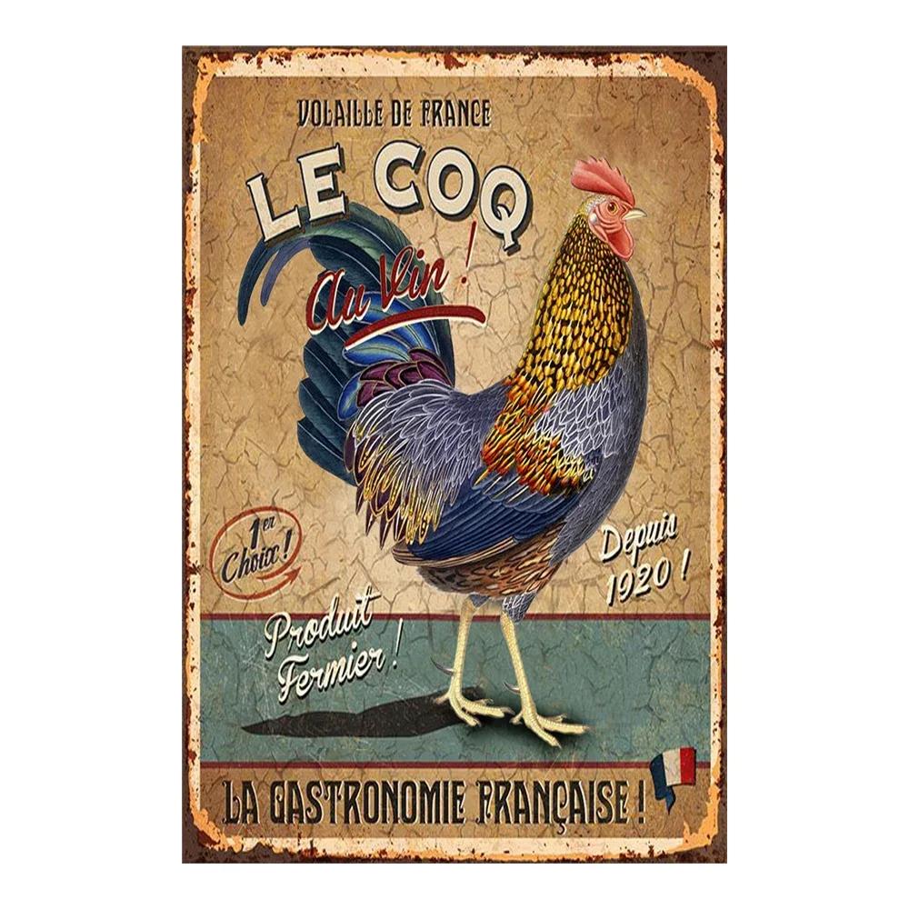 Vintage Chicken Metal Poster Tin Sign Rooster Hen Retro Plaque Plate Farmhouse Farm Wall Decor Retro Metal Poster Plaque