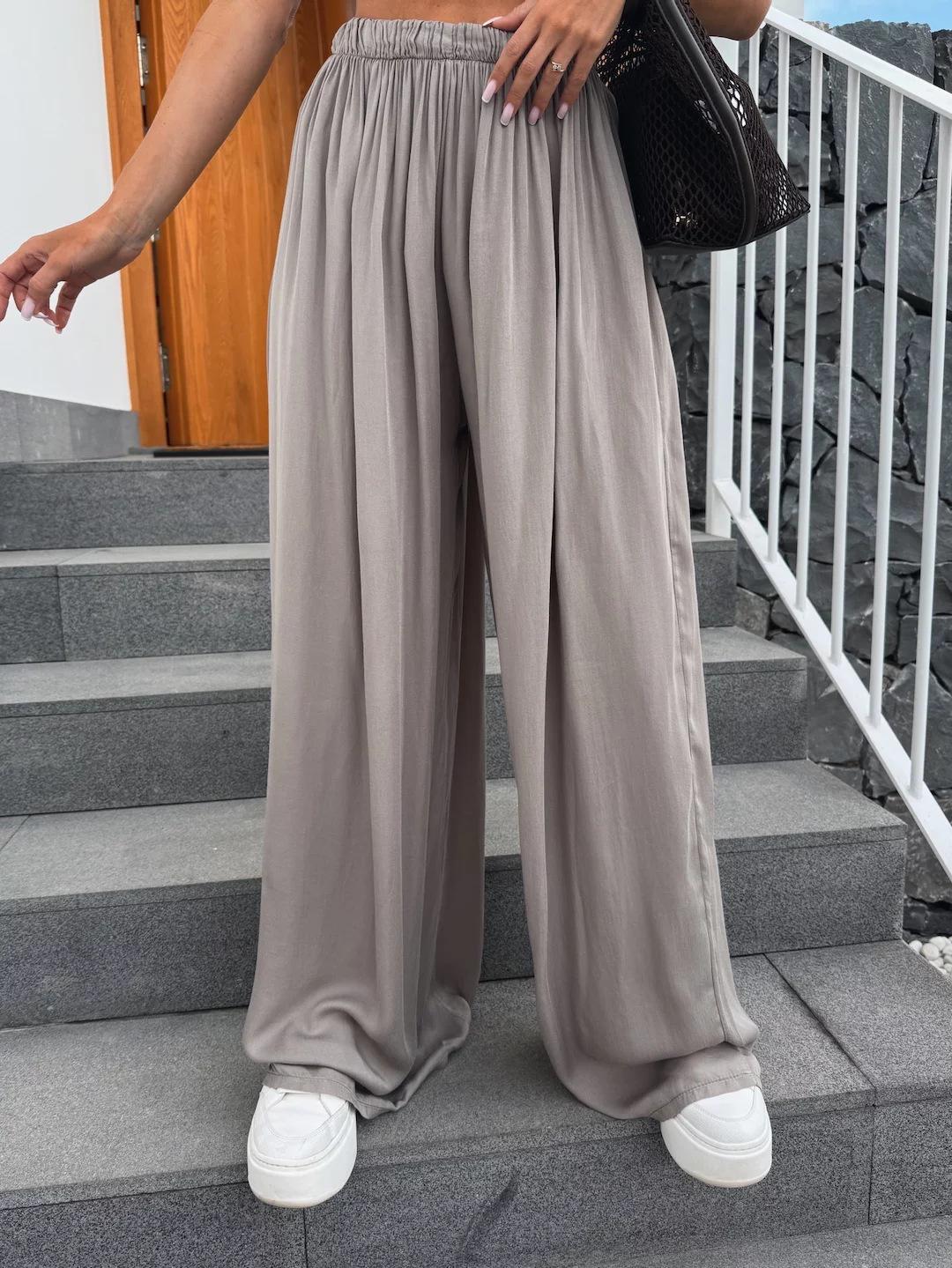 

2026 Women s Casual High Waist Wide Leg Pants: Solid Color, Floor-Length, Four Seasons Fashion Small светло-серый