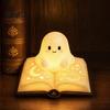 Safe Bedside Lamp for Kids Magic Book Ghost Night Light, Resin Tabletop Warm Glow with Moon Gift Lovers Star Relief, Cute Sleeping Light Bedroom,