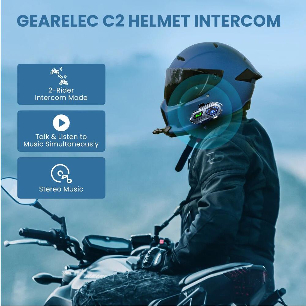 C8 Pro Motorcycle Helmet Intercom Bluetooth Headset V5.3 Hands Free Call Wireless Noise Reduction Waterproof 300M Interphone