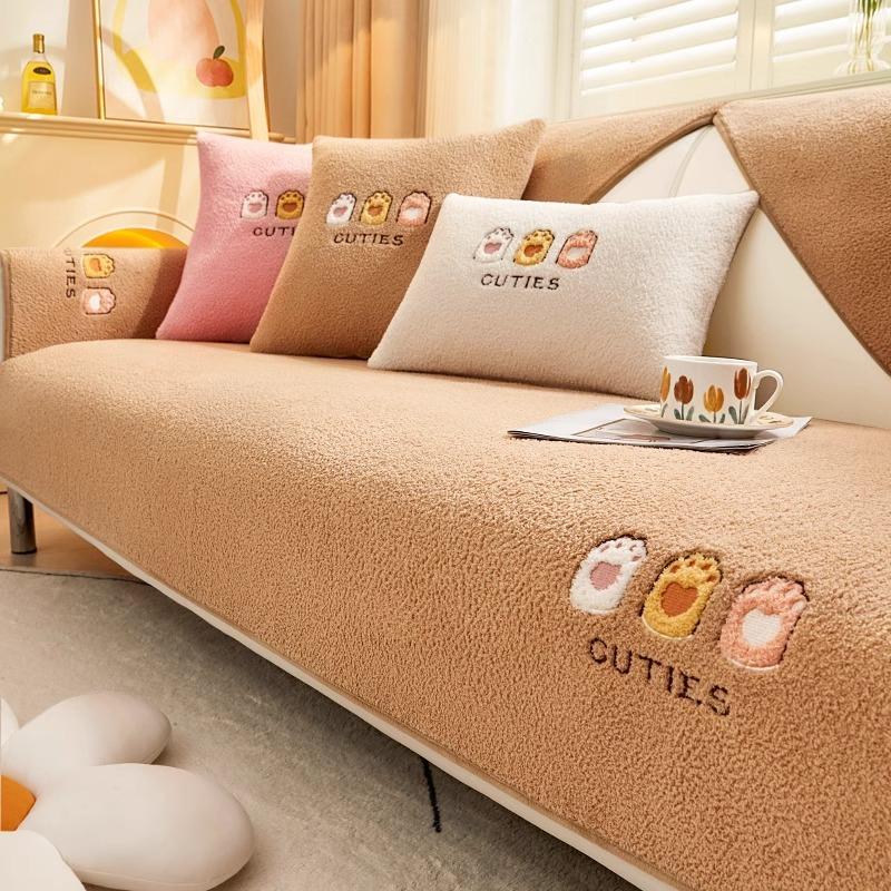 Embroidery Thickening Non-slip Sofa Cover Living Room Winter Warm Lambs Velvet Sofa Towel Nordic Sectional L-shaped Couch Covers