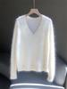Ice Age Light Grey Brushed Cashmere V-Neck Sweater: Women's Loose Fit, 100% Cashmere
