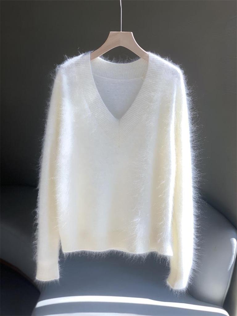 Ice Age Light Grey Brushed Cashmere V-Neck Sweater: Women's Loose Fit, 100% Cashmere