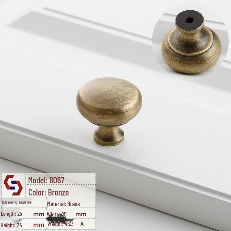 Vintage Brass Handle for Wardrobes, Cabinets, Drawers, and French Doors - Single Hole Light Luxury Style Furniture Hardware