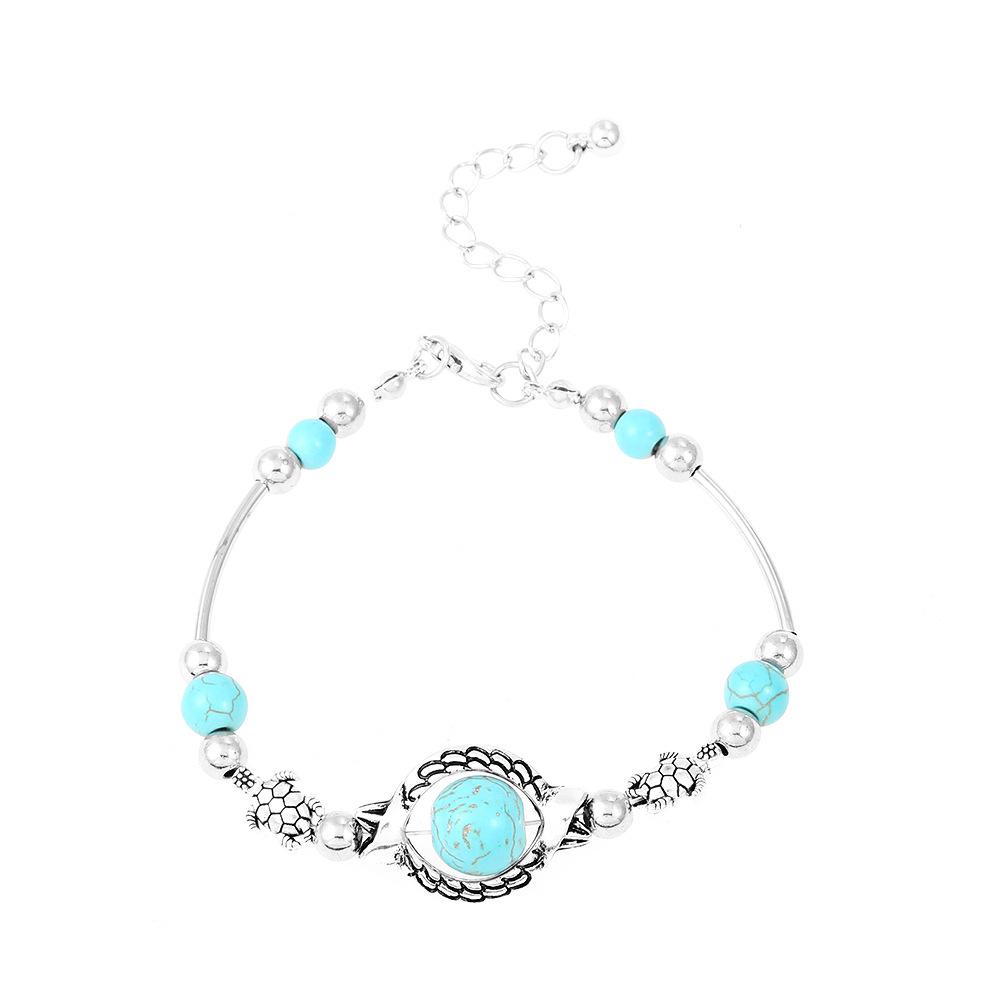 Bohemian Turquoise Ethnic Bracelet with Cross, Starfish, and Turtle Charms