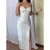 Small Floral Slit Sexy Suspender Dress Floral Split Sexy Sling One-Piece Dress