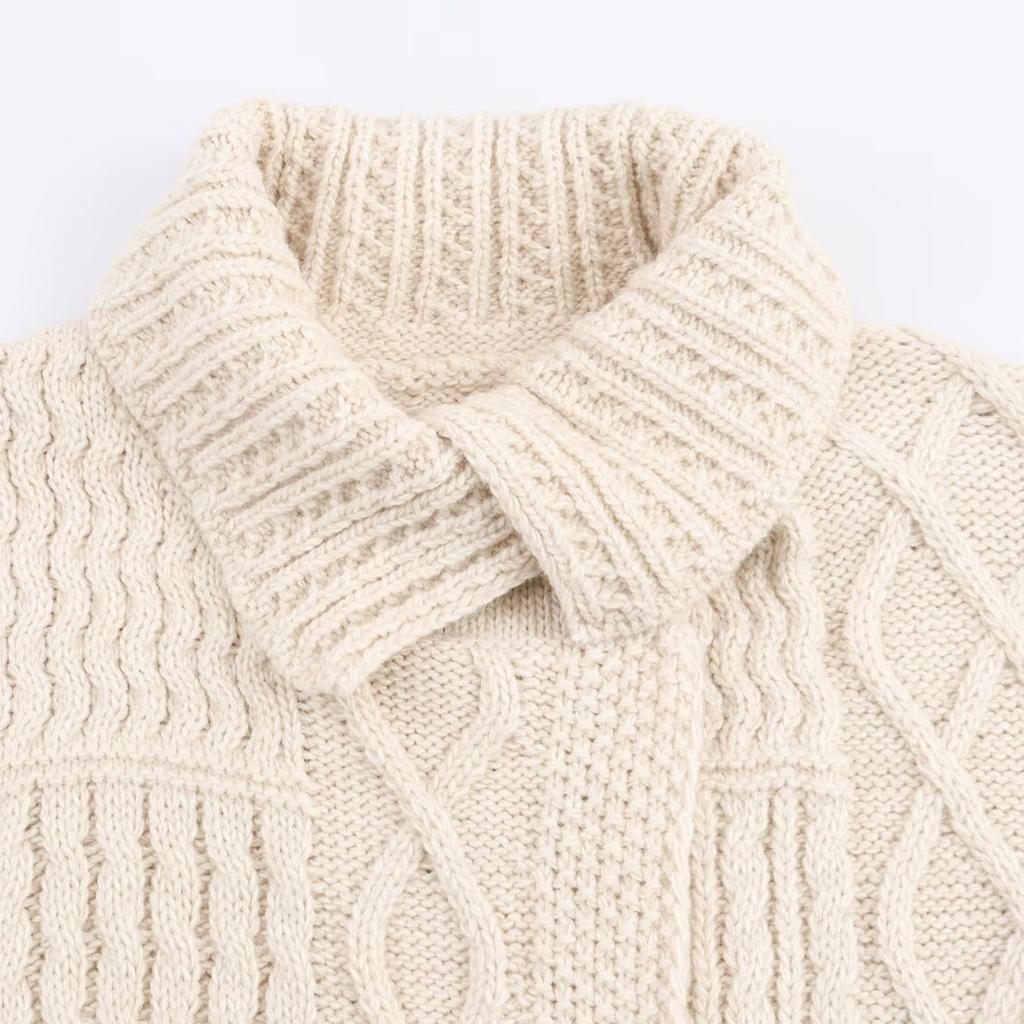 New, retro twist asymmetrical lapel knitted cardigan lazy coat